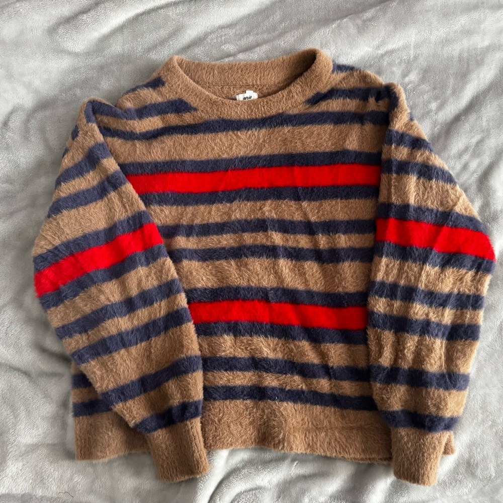 Aerie Brown and Red Striped Teddy Bear Soft Fuzzy Sweater